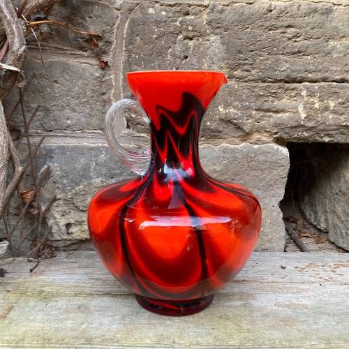 Opaline Florence Vase 28 cm / Henkelvase Carlo Moretti / Rot Schwarz Murano Italy