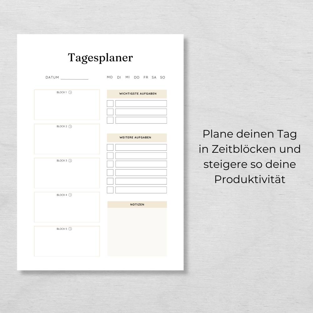 Zeitblock Tagesplaner zum Ausdrucken – Tagesplanung mit Time Blocking (PDF A4 & A5) Bild 3