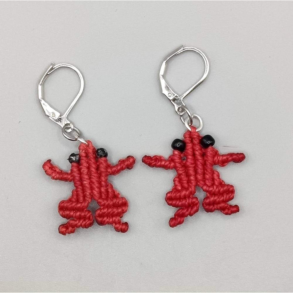 süße Makramee Ohrhänger Frosch grün und rot Bild 1