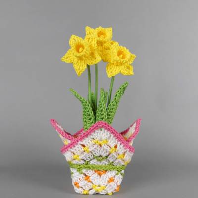 Häkelanleitung Kleine Osterglocken im Topf einfach & schnell aus Wollresten