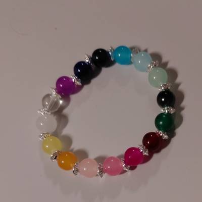 Rainbow Armband aus Glas- und Messingperlen, 14-15 cm – Handgemachtes Regenbogen Schmuckstück