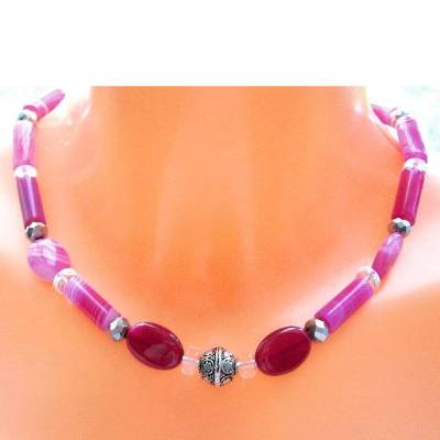 Edelsteinkette mit Silber, Achat, Pyrit und Bergkristallr,  Schmuckteilen 