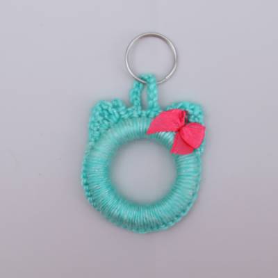 Schlüsselanhänger Katze türkis Schlüsselring Taschenbaumler Handgefertigt Katzenkopf