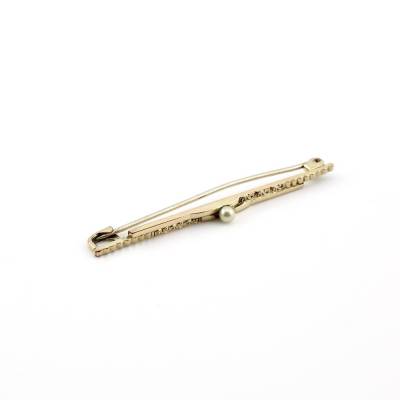 Mini Brosche Stabform mit kleiner Perle aus Gold Doublé von Andreas Daub 50er Jahre