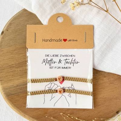 Mutter Tochter Armband Set, Personalisierte Makramee Armbänder mit Herz, Freundschaftsarmbänder, Geschenkidee Muttertag