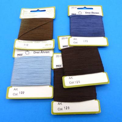 5 Karten MEZ Drei Ähren Stopfgarn, je 20 m, 100% Baumwolle, braun blau, Konvolut, Vintage, Rarität, Sammler