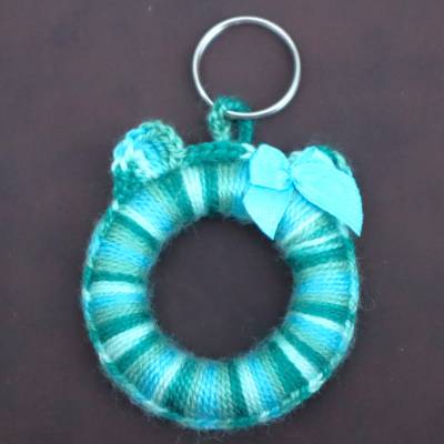 Schlüsselanhänger Katze türkis Schlüsselring Taschenbaumler Handgefertigt Katzenkopf