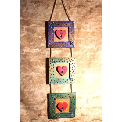 Dreiteiliger Bilderrahmen HERZERLTRIO BUNT Valentinsgeschenk Muttertagsgeschenk Hängedeko Geburtstagsgeschenk Herz