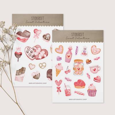 Stickerbogen Set *Sweet Valentine* / 33 Journal Sticker, Planer Sticker, Dekoaufkleber für Valentinstag und Geburtstag