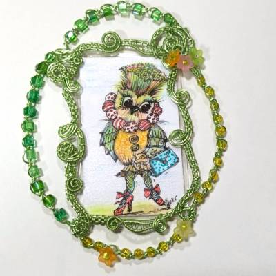Minibild verrücktes Huhn mit Schmuck handgemalt in wirework prunkvoll gerahmt
