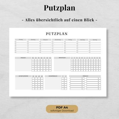 Putzplan zum Ausdrucken – Wochen-, Monats- & Jahresübersicht für den Haushalt (PDF A4)