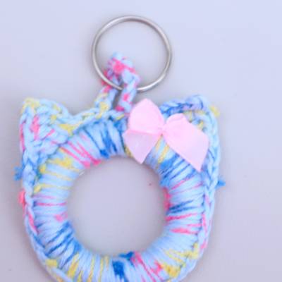 Schlüsselanhänger Katze bunt Schlüsselring Taschenbaumler Handgefertigt Katzenkopf