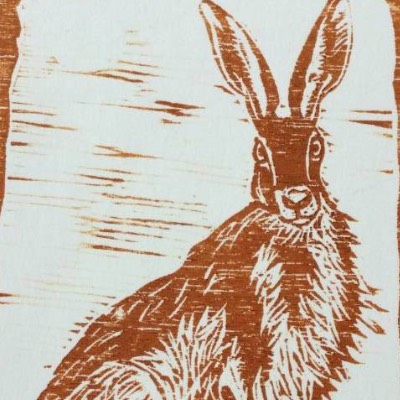 Feldhase sitzend, Ostern, Holzschnitt, Klappkarte, Grußkarte