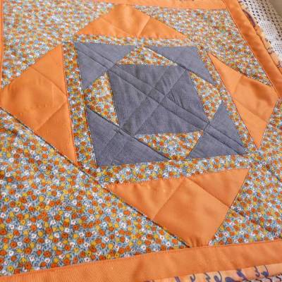 Tischläufer orange Patchwork Quilt , Platzmatte grau orange