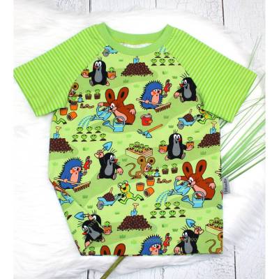 Maulwurf Gartenspaß T-Shirt, Raglanshirt, Sommershirt, Der kleine Maulwurf, Kindershirt, langarm, kurzarm, hellgrün