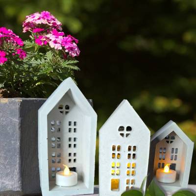 Beton-Lichthaus Windlicht Hausform – 3er-Set oder einzeln – Handgemachte Deko für Innen & Außen