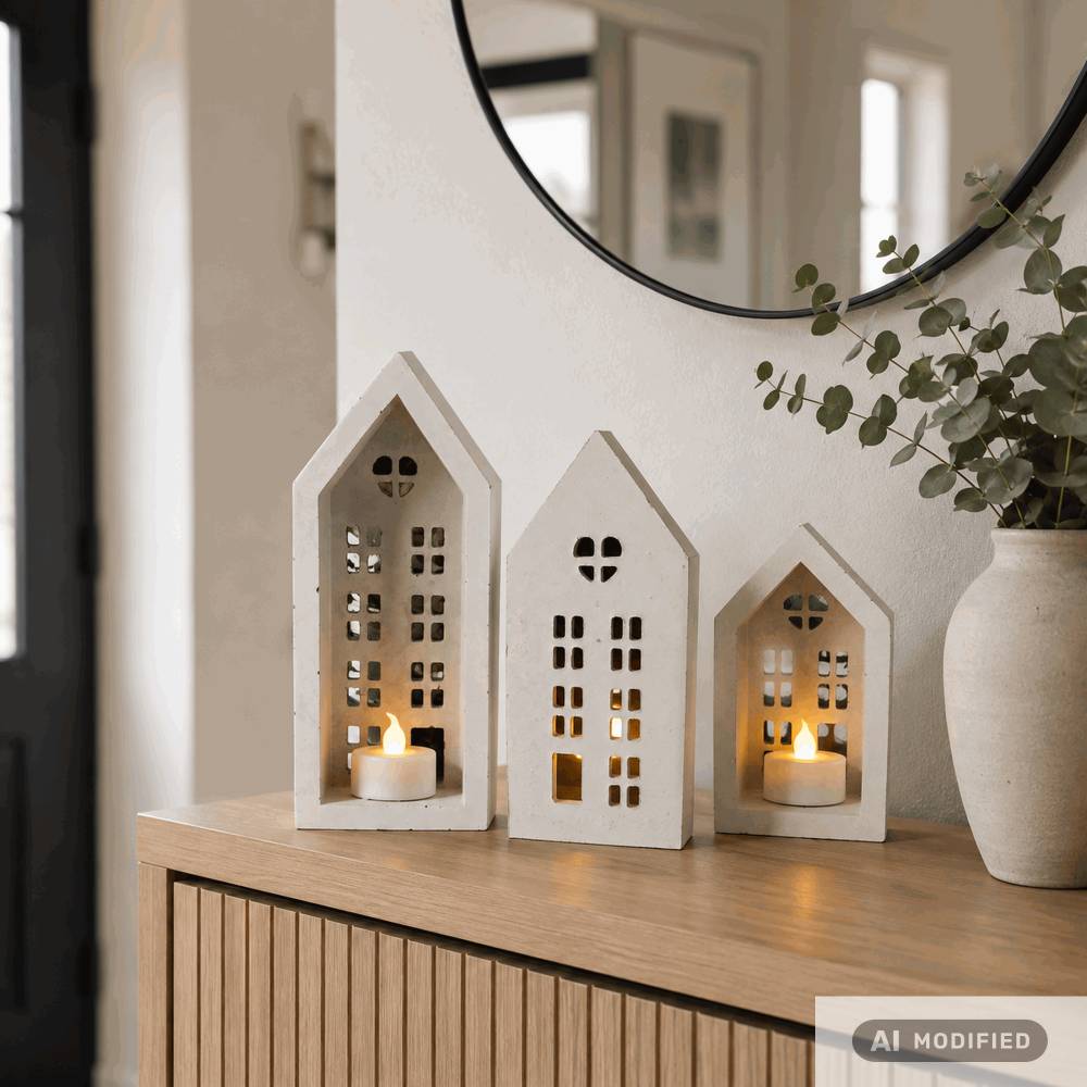 Beton-Lichthaus Windlicht Hausform – 3er-Set oder einzeln – Handgemachte Deko für Innen & Außen