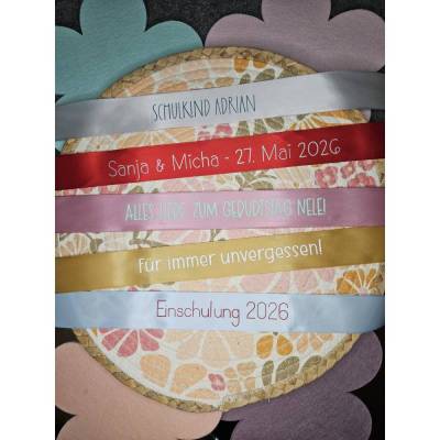 personalisiertes Satinband • 38mm • Schultüte • Einschulung • Hochzeit • Blumenstrauß