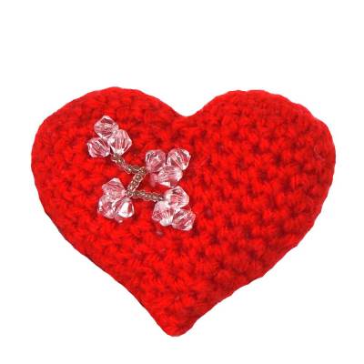 Handgehäkeltes Rotes Amigurumi Herz mit Glasperlen – Geschenk, Deko, Glücksbringer