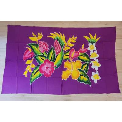 Sari-Wickelrock "Flower - Blumen" fransenlos, mit Sarongschnalle, 185x112 cm, violett, bunte Blumen, 330 g