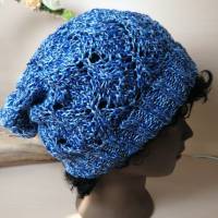 Blaue Beanie für Damen mit Ajourmuster – Stylische Mütze für Frühjahr & Herbst
