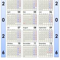 Jahreskalender 2026 auf einen Blick - Blau auf Weiss PDF – DIN A4 zum Ausdrucken