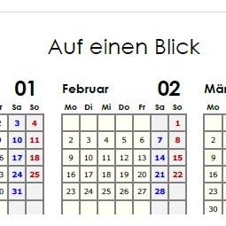 Jahreskalender 2026 auf einen Blick - Blau auf Weiss PDF – DIN A4 zum Ausdrucken Bild 2