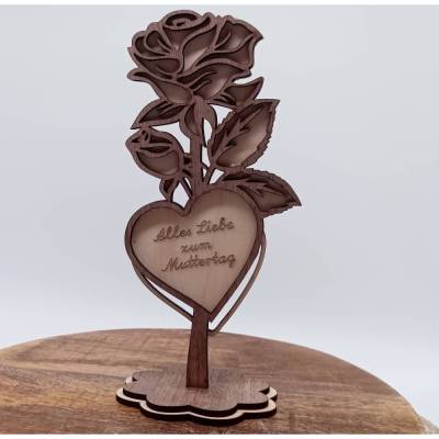 Blume aus Holz mit personalisierten Text zum Muttertag, Geburtstag, Liebe und mehr