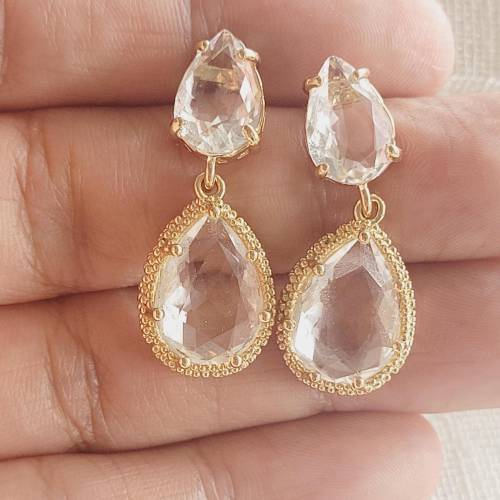 Tropfen Ohrringe Vergoldet Braut Ohrringe, Hochzeitschmuck Gold mit Zirkonia,Vergoldete Ohrstecker