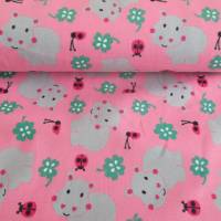 Rest:1,50m x 1,50m Baumwolljersey  Glücks Hippo Nilpferd Kleeblatt Rosa