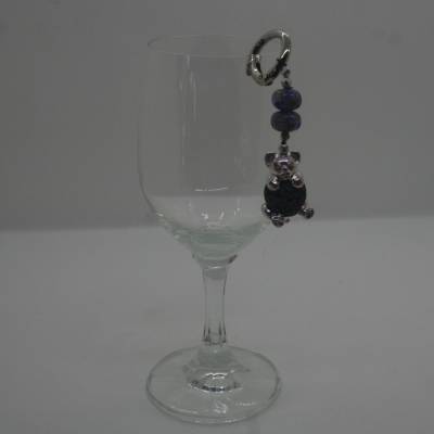 Schlüsselanhänger mit Bärchen, Lavasteinbauch & Karabiner – Blau, Braun, 8,5 cm