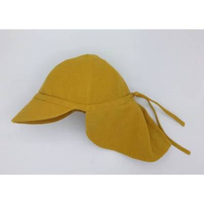 Sonnenhut Kinder Musselin senfgelb mit Schirm & Nackenschutz – Unisex & verstellbar
