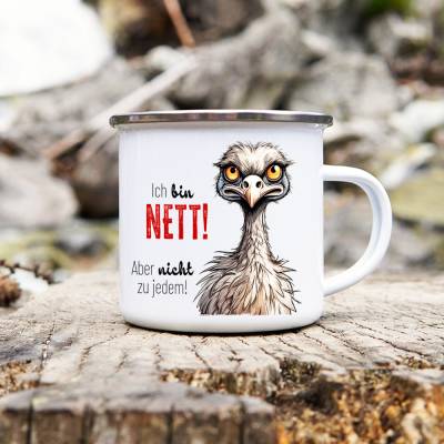 Emaille Tasse 'Ich bin nett!' mit witzigem Motiv - Metalltasse, 300 ml