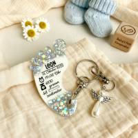 Baby-Fußabdruck Schlüsselanhänger personalisiert mit Schutzengel & Geburtsdaten – Geschenk zur Geburt/Taufe