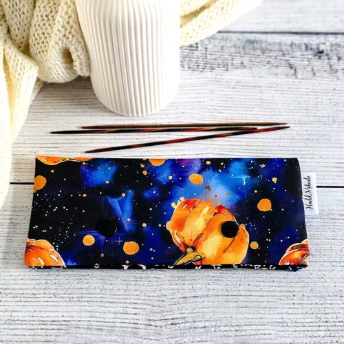 Nadelgarage 15cm Kürbis Aquarell – Handgenähtes Etui für Stricknadeln, Herbst & Halloween Zubehör