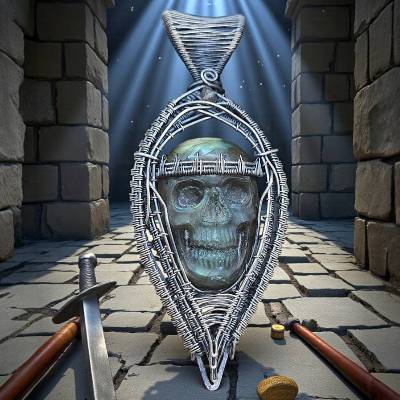 Anhänger "das Antlitz des Königs" Labradorit Schädel Skull in Sterlingsilber Statement Piece handgefertigt Unikat