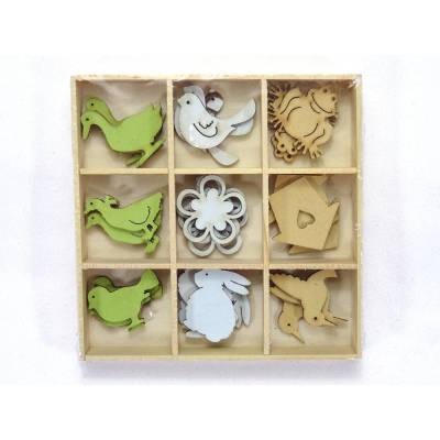Holz Streuteile Dekoration Ostern, Frühling Dekoration, Hase Frosch Ente Vogelhaus, mini Setzkasten Material