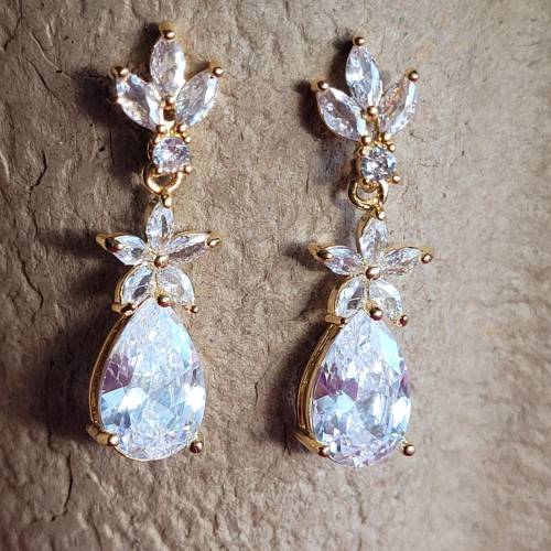 Hochzeitschmuck Gold mit Zirkonia,Braut Ohrringe,Vergoldete Ohrringe