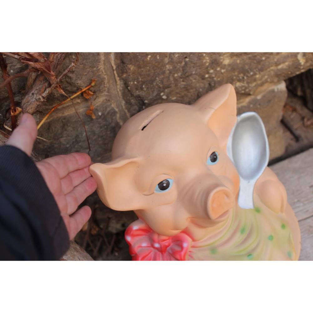 großes Sparschwein 36 x 25 cm / Schwein im Holzzuber / Keramik Vintage