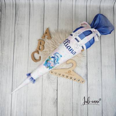 Schultüte Delfin Flieder Dunkelblau mit Glitzer Tüll 70cm 85cm   *personalisierbar Step by Step Butterfly Night Ina