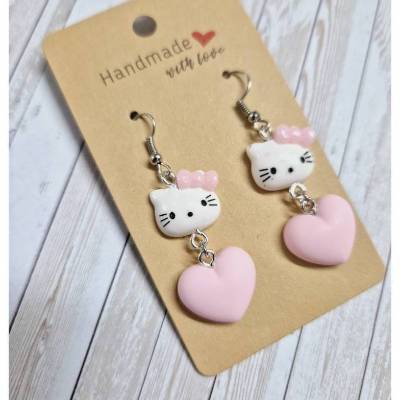 Ohrringe Ohrhänger Kitty Cat Herz rosa - 5,5 cm – originelle Geschenkidee