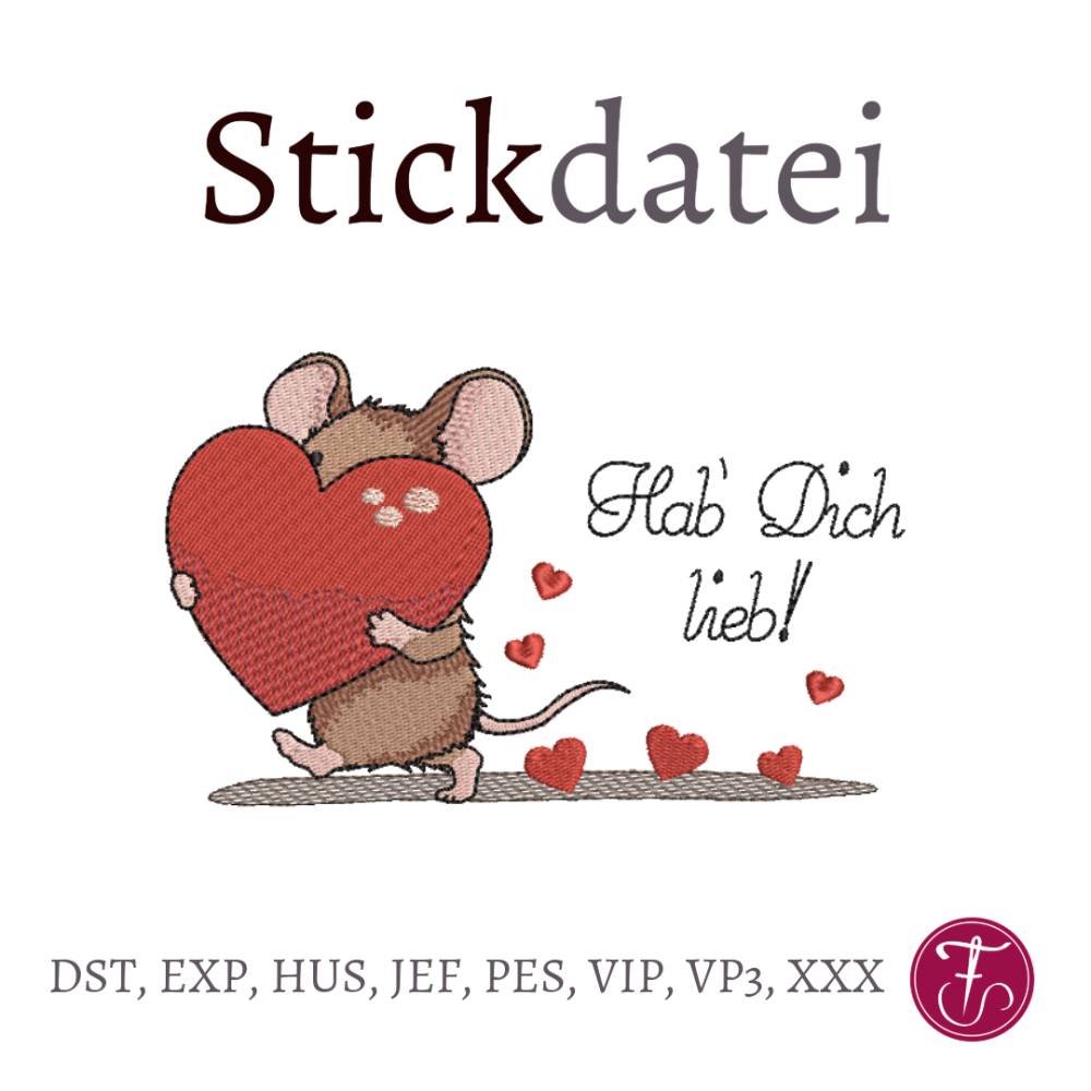 Stickdatei Maus Herzen Liebe Valentinstag 10x16cm Bild 1