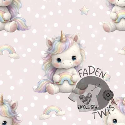 Stoff, Meterware - mit süßem Einhorn und Regenbogen + Bügelbild, 0486