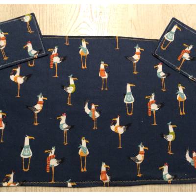 1 TischSet  + 2 Glasuntersetzer PlatzSet Geschenk Deko  Unikat - lustige Enten