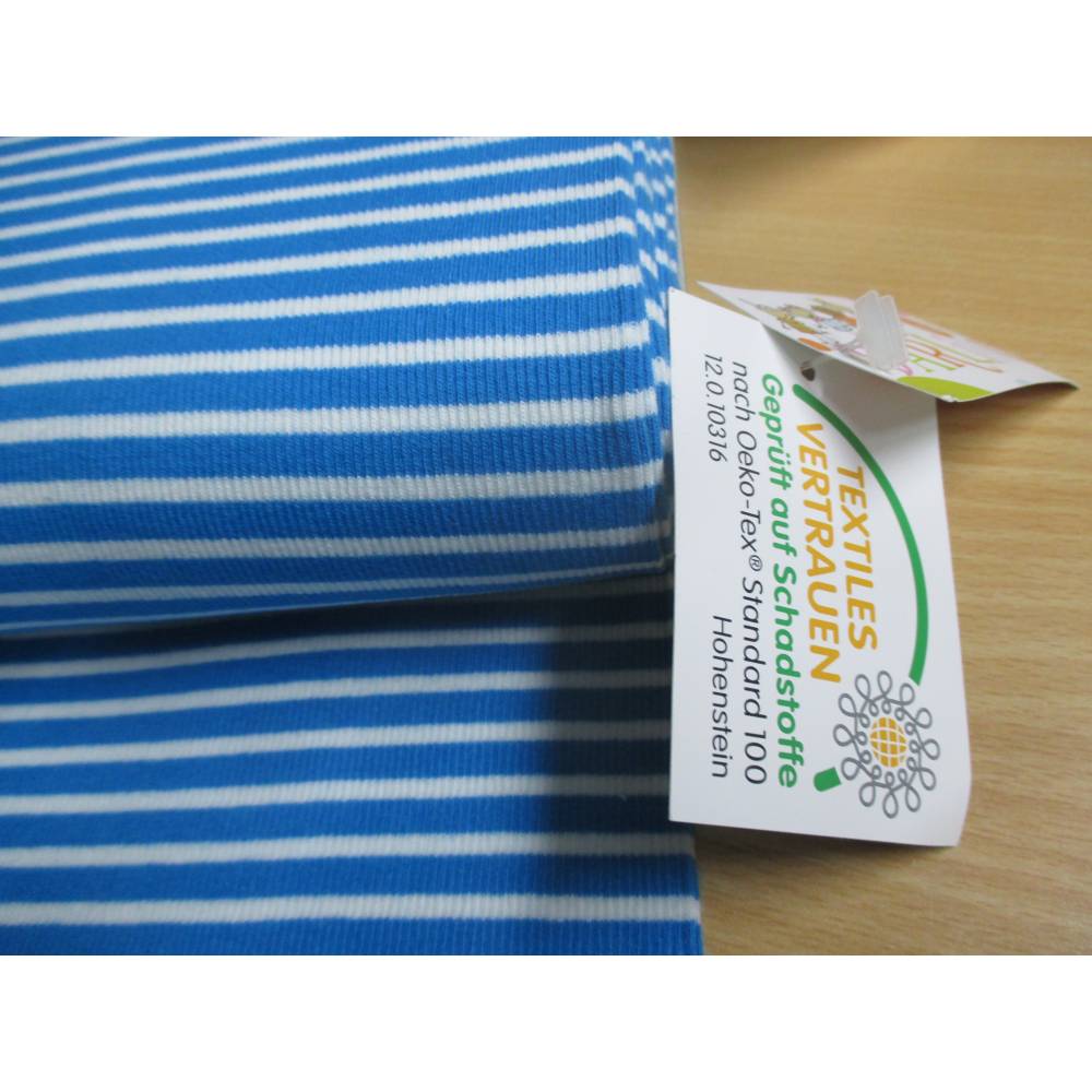 Bündchenstoff gerippt Streifen hellblau/weiß Oeko-Tex Standard 100(1m/11,-€) Bild 1