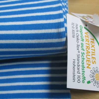 Bündchenstoff gerippt Streifen hellblau/weiß Oeko-Tex Standard 100(1m/11,-€)