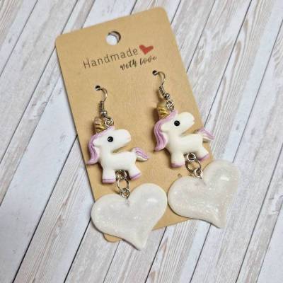 Ohrringe Ohrhänger Einhorn Glitzerherz - 7 cm – originelle Geschenkidee