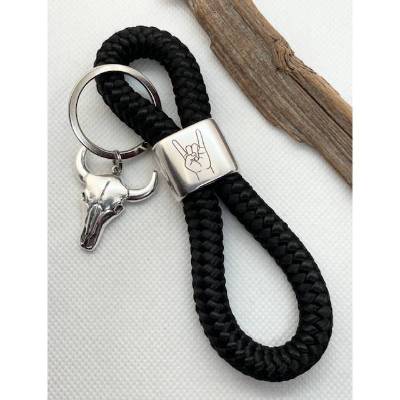 Schlüsselanhänger aus Segelseil/Segeltau, Zwischenstück: "Pommesgabel", Metal-Fans