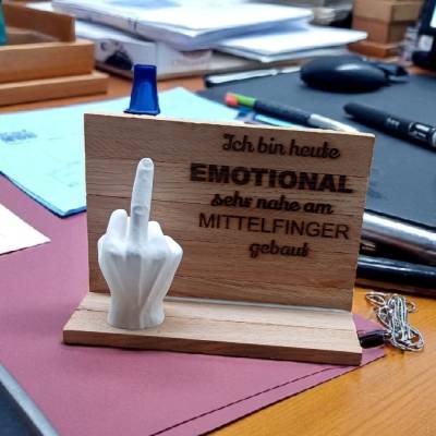Dekoset Mittelfinger mit Spruch auf Holz