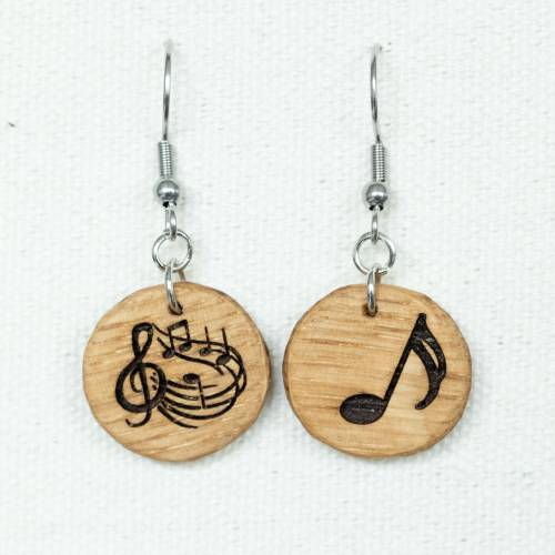 Eiche Holzohrringe Musik – Noten & Notenschlüssel | Edelstahl Stecker